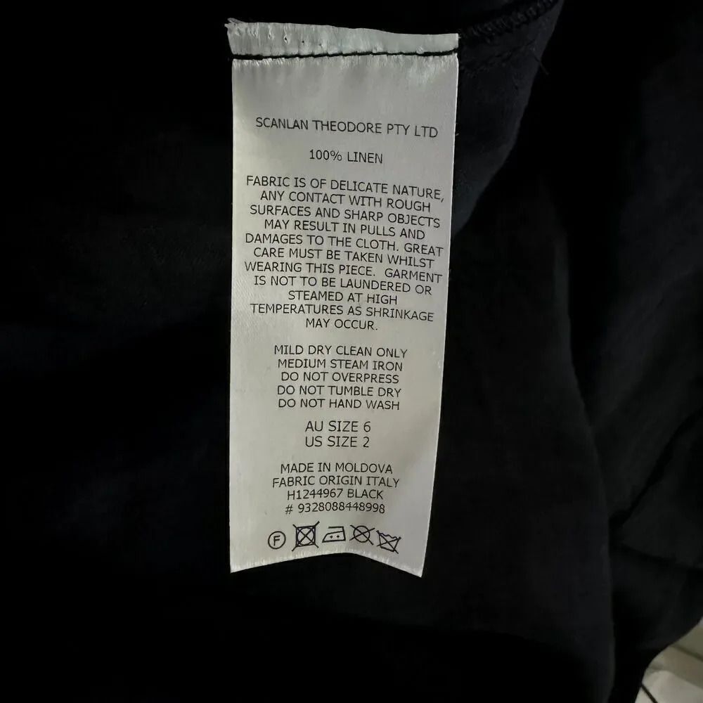 SCANLAN THEODORE black 100% linen maxi dress sleeveless shirt dress US size 2 - Picture 8 of 9